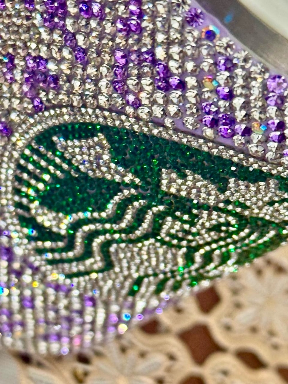 Luxurious Rhinestone Embellished Purple White temperature resistant travel mug